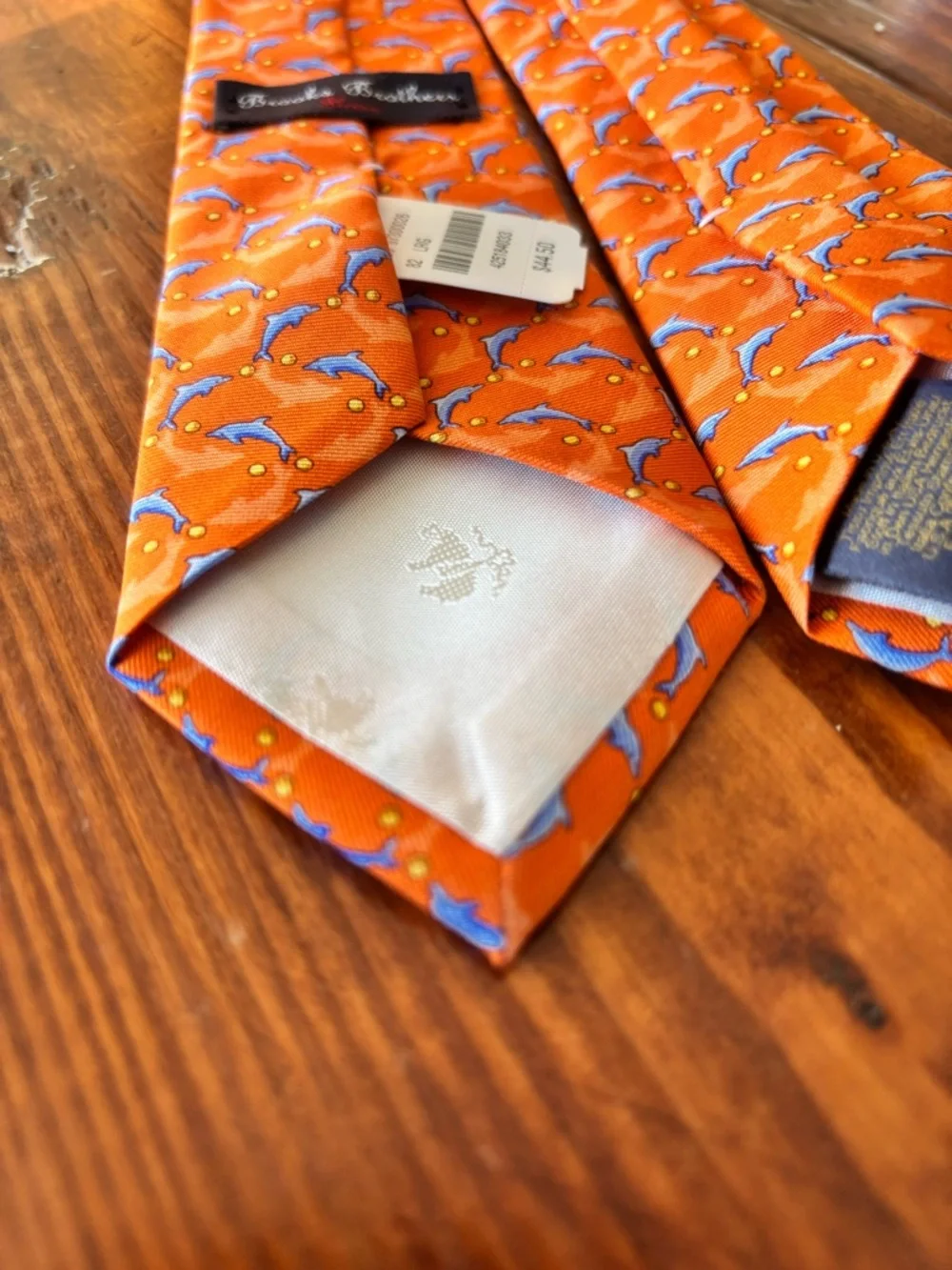 Boys NEW Brooks Brothers Orange Tie with Blue Dolphin Motif